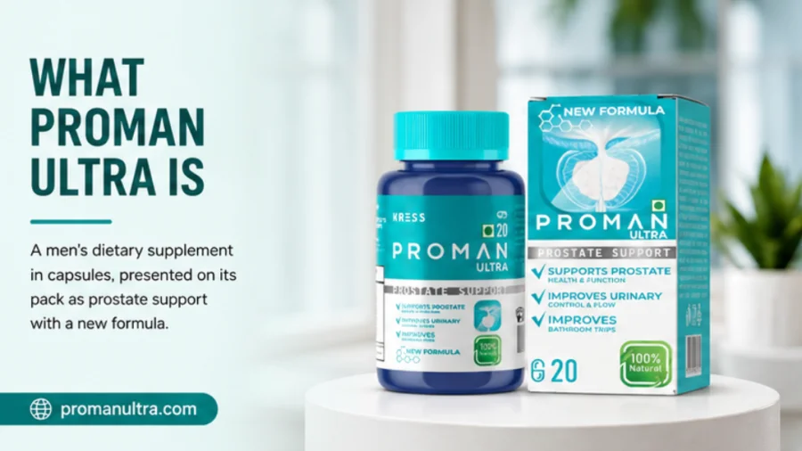 Proman Ultra — prostate-support capsules, bottle and box